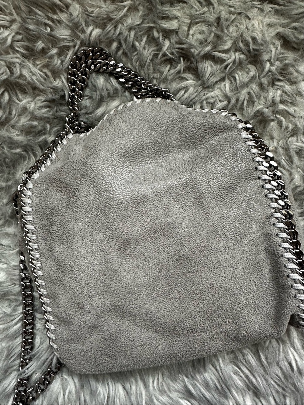 Stella McCartney Falabella Tiny Tote Grey Shaggy Deer Ruthenium Chain Bag